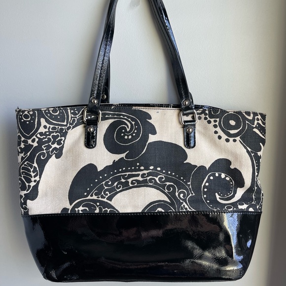 Kate Spade Tote, Black & White, Patent & Canvas - Picture 2 of 10